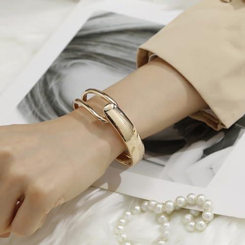 Chunky Gold Bracelet - Tear Drop & Cuff Bracelet - Polished Twisted Hinged Bangle - Wide Wrist Cuff - Irregular Twisted Bangles for Women - color: B gold