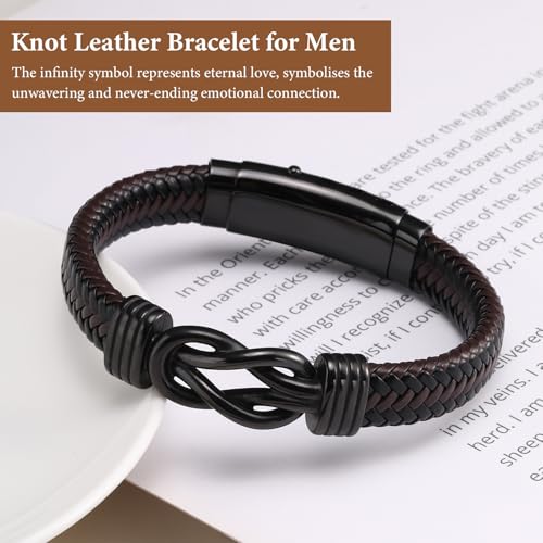 MEALGUET Men's Bracelets Gifts for Men - Brown Braided Leather Infinity Knot Bracelets Engraved Love Massage for Son Man Husband Boyfriend, Mens Bracelet Jewelry Gift for Birthday Valentine's - style: *** Customized it ***