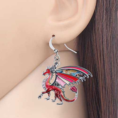Enamel Alloy Dinosaur Fantasy Dragon Earrings Drop Dangle Unique Animal Jewelry For Women Dragons Gifts - color: Red