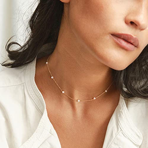 CHESKY 14k Gold Plated/Silver Plated Dainty Necklace for Women, Trendy Satellite Choker Necklace Thin Beaded Layered Choker Necklaces Discs Paperclip Chain Necklaces Womens Simple Jewelry - style: Gold pearl