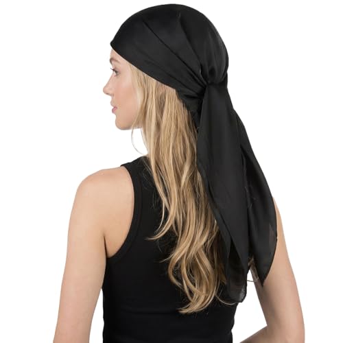 RIIQIICHY 35 Inch Head Scarf for Women Hair Scarf Like Silk Scarf Square Scarf Bandanas for Women - color: Black