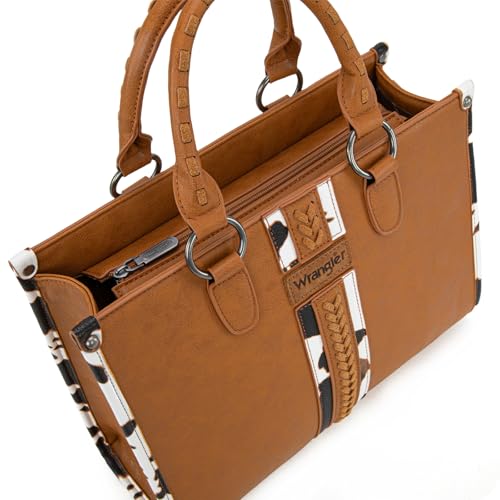 Montana West Wrangler Animal Print Tote Bag for Women Western Purse Boho Top Handle Satchel Handbag - color: Cow Brown