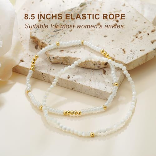 Boho Gold Anklet Bracelets for Women, Waterproof Beach Layered Pearl Beaded Turquoise Anklets Set Handmade Jewelry Gift - color: STYLE1