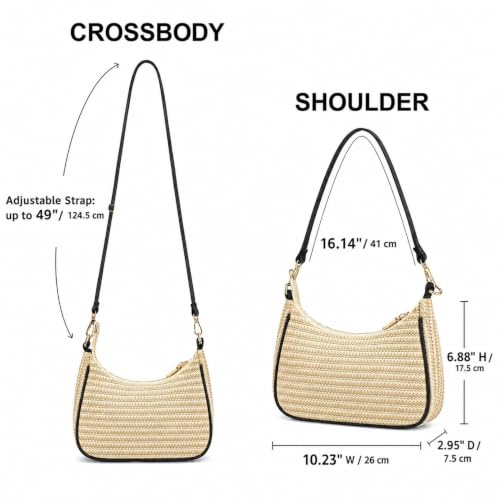 Straw Shoulder Bag for Women – Summer Woven Colorful Stripe Purse - color: Natural Straw