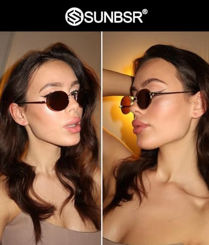 Retro Oval Sunglasses for Women Men 90s Trendy Small Round Gold Sun Glasses Fashion Narrow Metal Frame Shades - color: A2 Gold/Brown