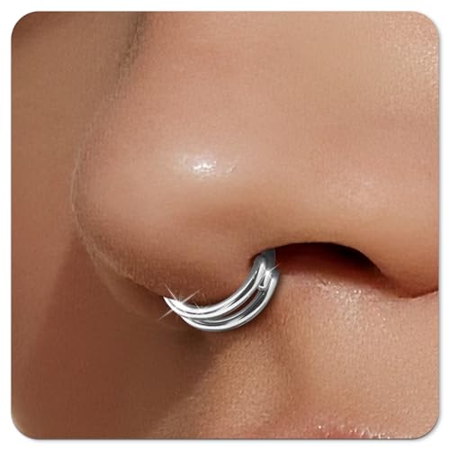 Small Cartilage Double/Triple-Hoop Helix Conch Piercing Earrings With Cubic Zirconia For Women Trendy 14K Gold Plated Titanium Surgical Stainless Steel Sets Nose Rings Hoops Septum Rings - color: Silver, style: A-4Pairs-16Gauge-Double hoop