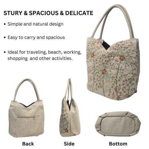HCRAFT Embroidered Handbags for Women, Large Beads Flower Shoulder Tote Bag with Zipper Fabric Hobo Bags, Mother's Day Bag - color: Large Dandelion