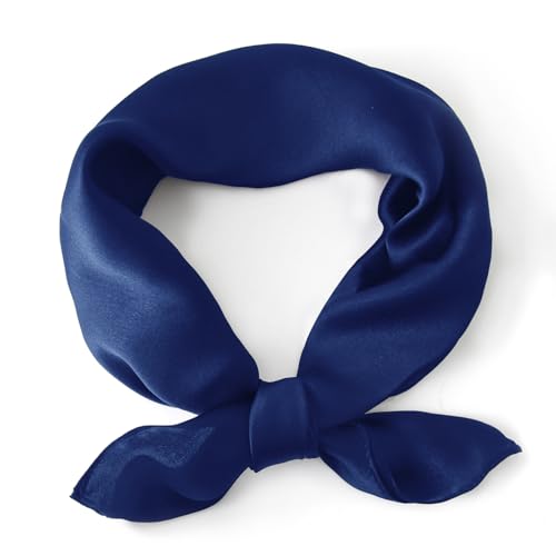 Ciormis 100% Mulberry Silk Scarf-Women's 21''/27''Square Silk Hair Head Scarf Neckerchief with Gift Packaged - color: 21''x 21''-style 19-navy
