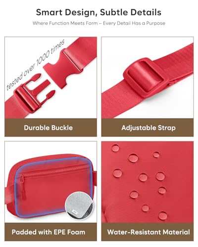 Pritent Fanny Packs for Women Cross Body Bag Waterproof Belt Bag with Adjustable Strap and Zipper Back Pocket Small Crossbody Bags Fashion Waist Packs for Workout Travelling(Coral Red) - color: Coral Red, size: Small