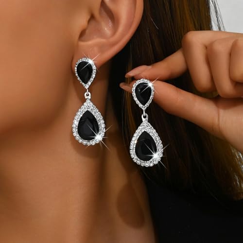 Bridal Statement Earrings for Women, Long Tassel Earrings Sparkling Rhinestones Crystals Earring Exaggerated Wedding Bridal Earrings Elegant Jewelry for Wedding Engagement Party - color: Black