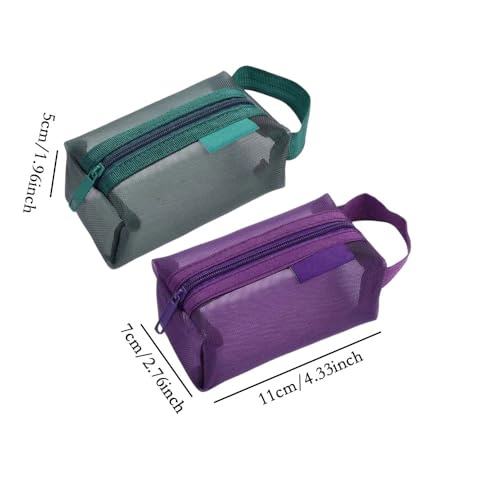 3pcs Portable Square Mesh Storage Bag,Zippered Cosmetic Bag,Small Square Mesh Coin Purse Travel Storage Carry Pouch (Green, Purple, Dark Blue) - color: Green+Purple+Dark Blue