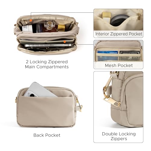Joryin Anti Theft Crossbody Bag for Women, Slash-resistant RFID Blocking Travel Purses, Small Shoulder Bag Handbag, Nylon - color: Latte
