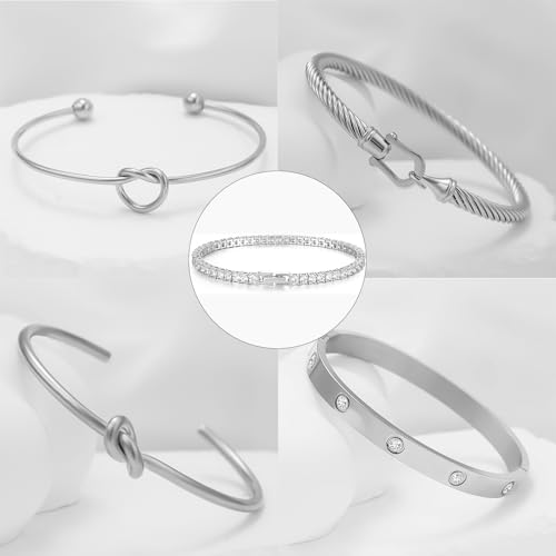 18 K Gold Plated Love Bangle Bracelet Stack Cuff Jewelry for Women Jewelry Set for Women Gift with Box - style: style19