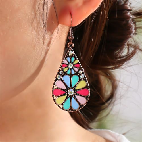 coadipress Bohemian Flower Teardrop Earrings for Women Trendy Vintage Colorful Hollow Out Flower Floral Dangle Earrings Bohemian Handmade Ethnic Statement Jewelry - color: Blue Purple