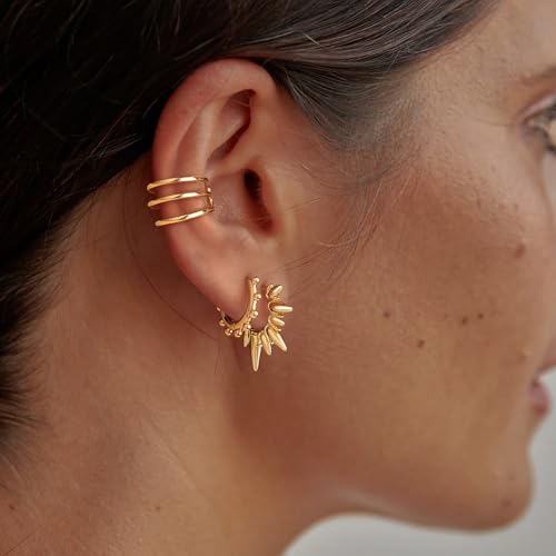 MYEARS Women Earrings Gold Huggie Hoop 14K Small Simple Hypoallergenic Everyday Jewelry - style: Bead Ten