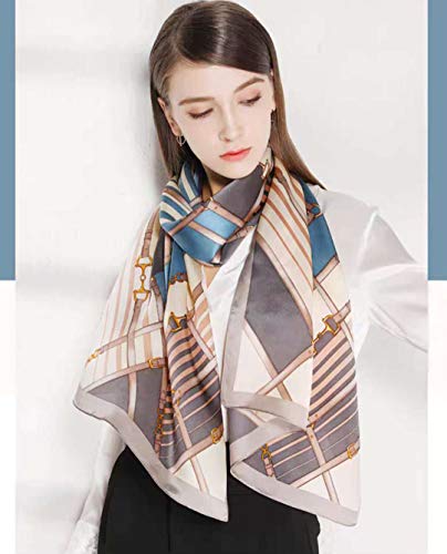 ANDANTINO 100% Silk Long Scarf-Women Large Oblong Shawls with Gift Packed - color: Cream&blue Belts