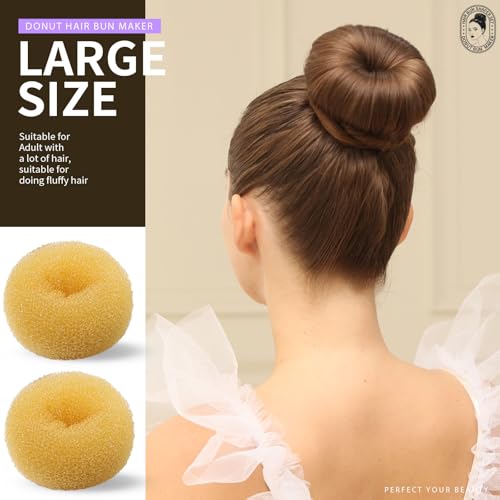 Teenitor Hair Bun Maker Set, 7 Pieces Bun Donuts for Hair(1 Extra-Large, 2 Large, 2 Medium, 2 Small), 5 Elastic Bands, 20 Hair Pins, Gold - color: Gold