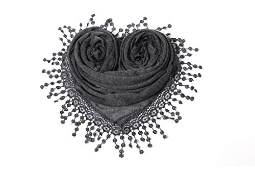 Cindy & Wendy Floral Embroidered Lace Triangle Scarf for Women - color: Ssls-charcoal