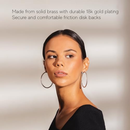 Hoop Earrings – 63.5mm Diameter, Gold Plated Brass with Matte Finish & Signature Hole Pattern, Lightweight Statement Hoops with Secure Friction Disc Backs - color: Gold, size: Large