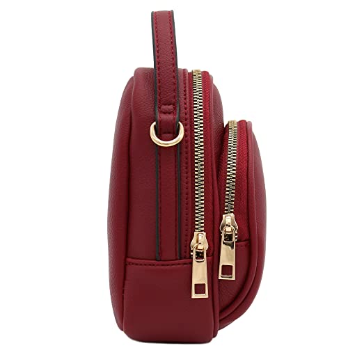 FashionPuzzle Two Compartment Mini Crossbody Bag | Two Compartment - color: Wine