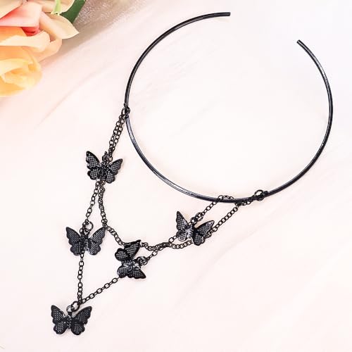 Dainty Black Upper Arm Cuff Bracelet for Women, Gothic Halloween Sexy Lace Harness Armlet Adjustable Upper Arm Chain Bangle Arm Band for Women - color: Butterfly
