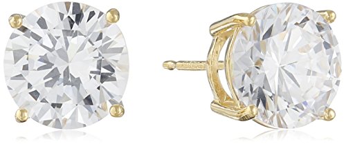 Amazon Essentials Plated Sterling Silver Cubic Zirconia Stud Earrings (Round & Princess) - color: White/Yellow Gold, size: 8.5 mm, style: Round Cut