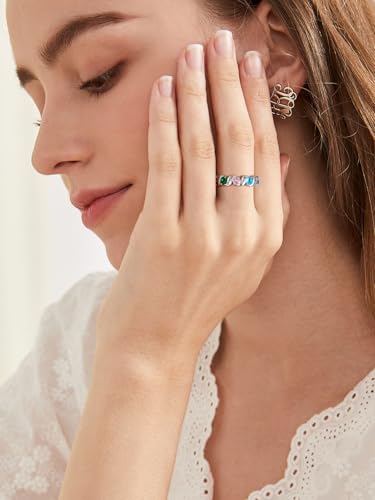 Custom4U Personalized Mothers Ring with 1-5 Birthstones Names Engraved 925 Sterling Silver/14K White Gold Plated Birthstone Rings for Women Promise Ring Birthday Jewelry Gifts for Mom Grandmother Wife - color: 5 Birthstones Ring (Engraved)