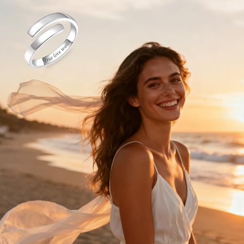 Sonateomber Gold Silver Faith Open Rings for Women ，Adjustable Minimalist Personality Encouragement Hope Love Healing Promise Ring Wedding Festival Accessories Fashion Jewelry Gift - color: True Love Waits
