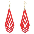 Handmade Wood Triangle Rhombus Hollow Geometric Dangle Drop Earrings Unique Presonalized Retro Gold Hook Earrings For Women - style: Red