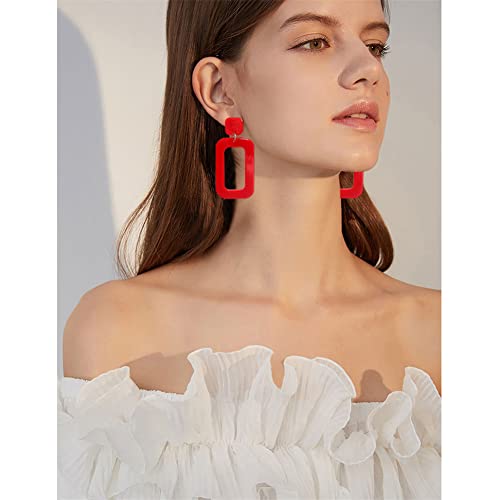 ANXIN STORE Boho Minimalist Multicolor Acrylic Geometric Square Hollow Pendant Neon Nightclub Earrings Vintage 80s 90s Party Accessories Womens - color: red hollow earrings