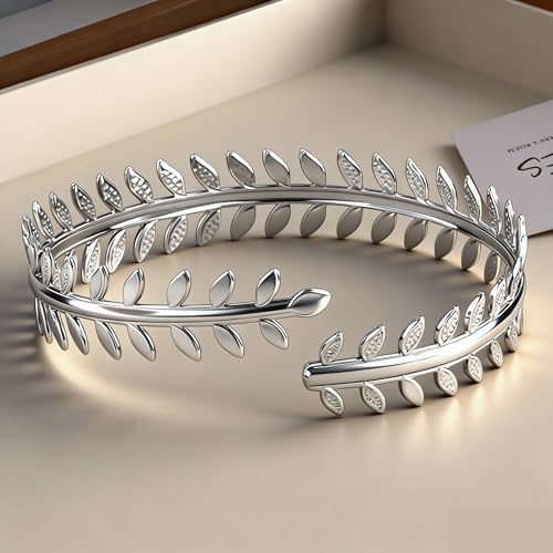 2Pcs Minimalist Simple Swirl Upper Arm Cuff Bracelets for Women Arm Bangle Armlets Adjustable - color: silver