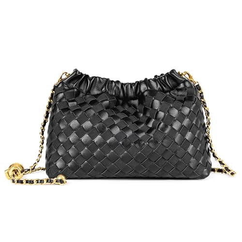 Joryin Woven Women's Crossbody Bag & Evening Purse, Trendy Dumpling Clutch & Hobo Cloud Shoulder Bag Trendy Dumpling Clutch - color: Woven Leather-basalt Black