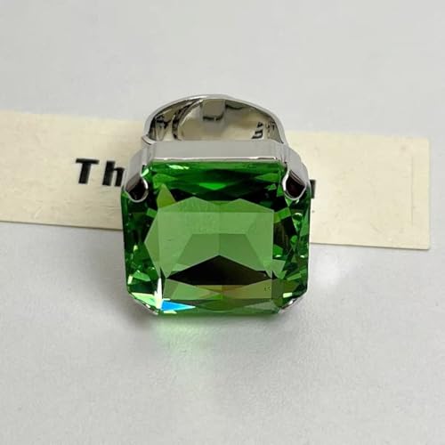 Square Large Rhinestone Exaggerated Statement Ring for Women Sparkling Thick Chunky Geometric Big Crystal Stone Finger Knuckle Band Rings Open Adjustable Wedding Brides Cocktail Prom Party Jewelry - color: Green