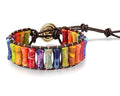 Sriomu 7 Chakra Bracelets for Women Handmade Natural Jasper Stone Healing Bead Bracelet Women Men Boho Friendship Inspirational Jewelry Natural Jasper Stone Double Layer Healing Bead Jewelry Gifts - color: Colorful - Black Leather