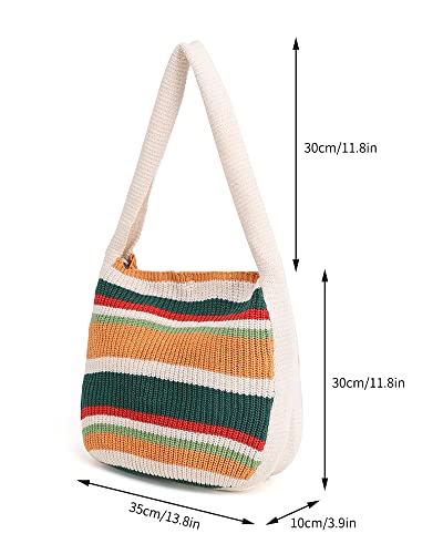 ENBEI Women's Crochet Tote Bag Knit Shoulder bag,Aesthetic Bag,Cute Eco-Friendly Tote for Travel,Daily Use,Gift Box Packaging - color: White-a