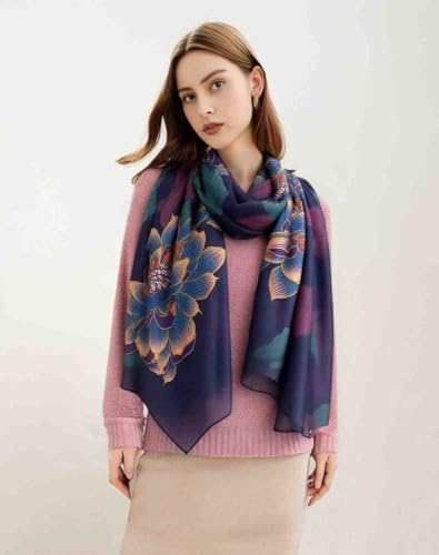Acotavie Scarfs for Women Dressy Fashion Scarves Long Floral Pattern Scarf Lightweight Sunscreen Shawls - color: C002 Purple