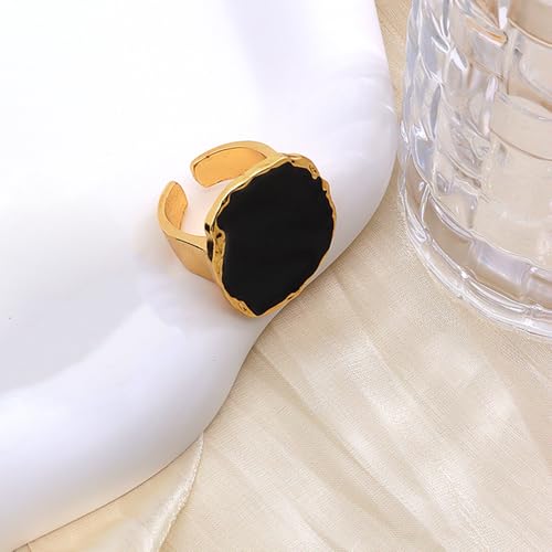 Vintage Statement Rings for Women,Chunky Gold Cocktail Rings,Big Black Enamel Drip Finger Ring,Fashion Geometric Punk Ring Gothic Jewelry Accessories Gifts - color: Gold