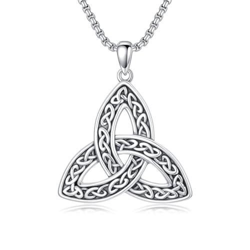 Celtic Necklace for men Sterling Silver Celtic Knot Triquetra Triangle Trinity Necklace Gift for Men - color: C-Silver