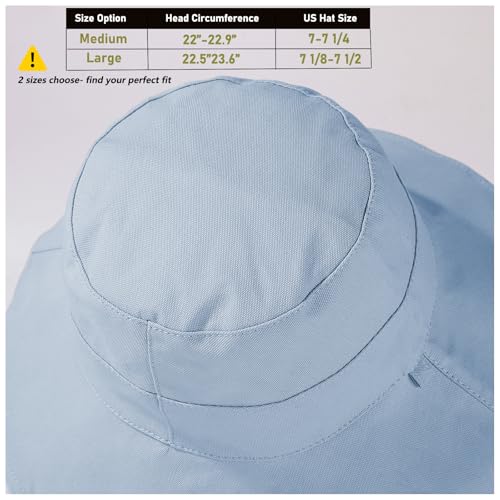 vidsel Womens Sun Hats Wide Brim Reversible Bucket Cotton Hat Packable Summer Travel Cap with Hat Clip,UV Protection - color: Medium-beige+blue, size: Medium