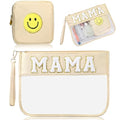 Hillban 2 Pcs Mom Gifts Mama Makeup Bag for Hospital Chenille Letter Pouch Preppy Patch Beach Travel Bags Aesthetic Waterproof Portable Toiletry Storage - style: Mother Theme