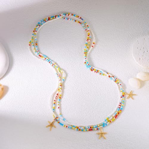 Vivian&CD Mermaid Seashell Starfish Waist Chain for Women, Gold Boho Pearl Shell Conch Belt Chain Waterproof Body Chain for Summer Beach Sexy Bikini Pirate Costume Accessories - style: Beaded starfish