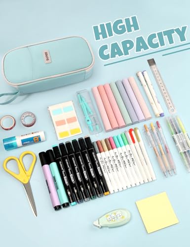SUNEE Cute Pencil Case, Aesthetic Pen Pouch, Colored Large Pencil Bag with Zipper, Kawaii Stationery Storage and Organizer, School Supplies for Teen and Adult Girls, Mint Green - color: Mint Green