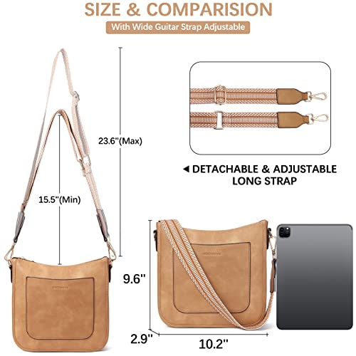 BOSTANTEN Crossbody Bags for Women Trendy Vegan Leather Guitar Strap Purse for Spring Travel - color: A03-tan