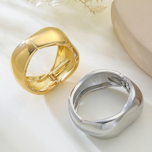Bangle Bracelets for Women | 14K Gold Plated Trendy Wide Bracelets | Hinged Arm Cuff Bangles Chunky Bracelet for Women - color: Style C-Silver Plated Bangles