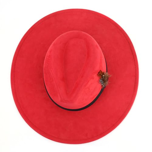 LIDHAY Big Wide Brim Fedora Hats for Women Men Western Suede Hat Panama Hat Outdoor Hats - color: Red