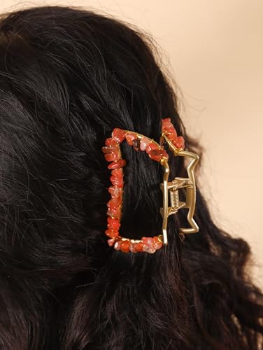 MINACHI Boho Hair Claw with Carnelian Stone Chips, Handmade Gold Tone Hair Clip for Women - color: Hair Claws AIR.003