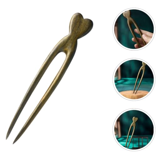 Balacoo Wooden Hair Sticks Double Prong Hair Forks Heart-shaped Vintage Hairpins for Women French Bun Pins Accessories for Daily Updo Styling