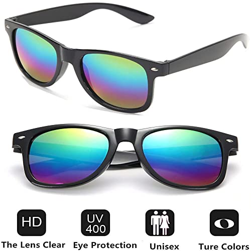 Eyegla Sunglasses Bulk Party Sunglasses Pack 80s Shades Eyewear Set for Men Women 8/10/20/30Pack - color: Black Frame+colorful Mirror Lens Lens 30 Pack