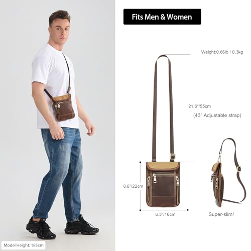LANNSYNE Full Grain Leather Travel Wallet, Leather Cell Phone Belt Bag, Waist Pack Pouch, Neck Wallet Travel Pouch and Passport Holder for Men and Women Keep Valuables Safe - color: Brown