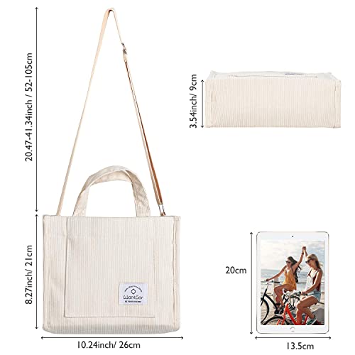 WantGor Tote Bag for Women, Corduroy Crossbody Bags Shoulder Handbag Small Satchel Hobo Bag Purse - color: Beige